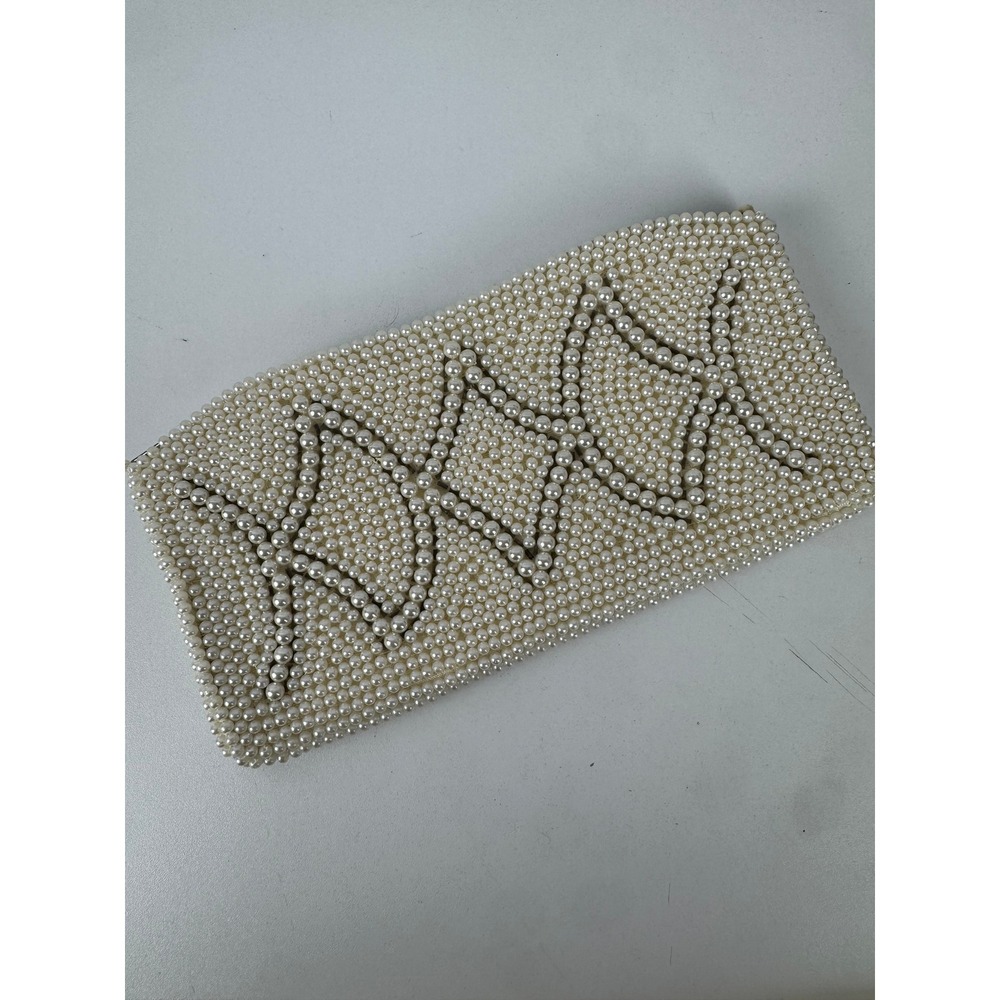Vtg Faux Pearl Beaded Clutch Purse Coquette Old Money Bridal Y2K Made Japan